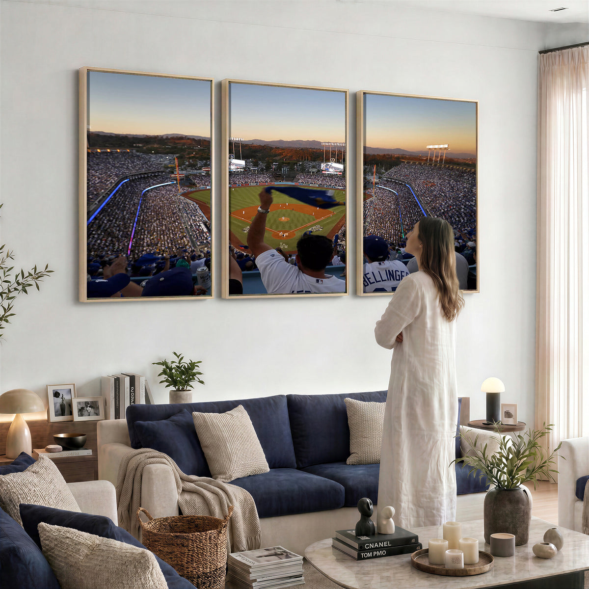60162-MGV-CV-36X24 - Dodger Stadium Sunset Game Triple Canvas Wall Art, Los Angeles Dodgers MLB Match