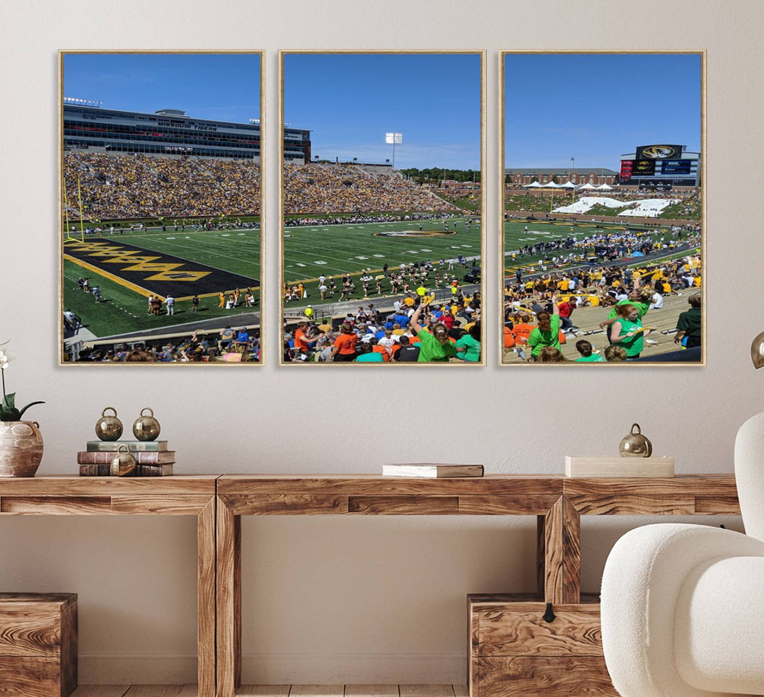 The University of Missouri Tigers Wall Art Canvas Print captures a packed football stadium.