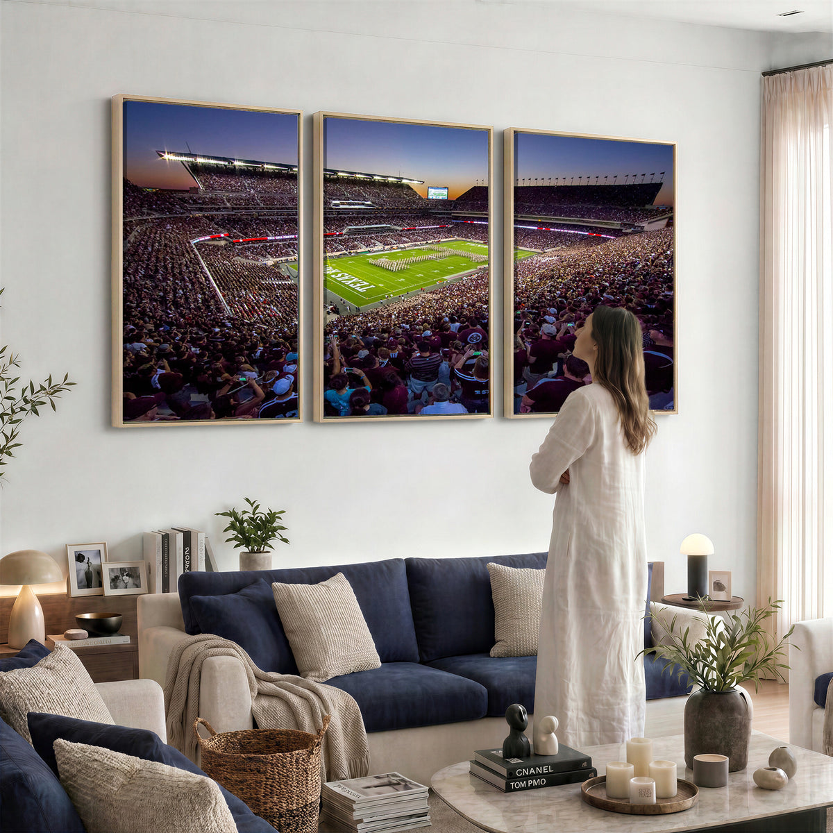 25148-MGV-CV-36X24 - Texas A&M University Aggies Football Team Print, College Station Kyle Field, Framed and Ready to Hang