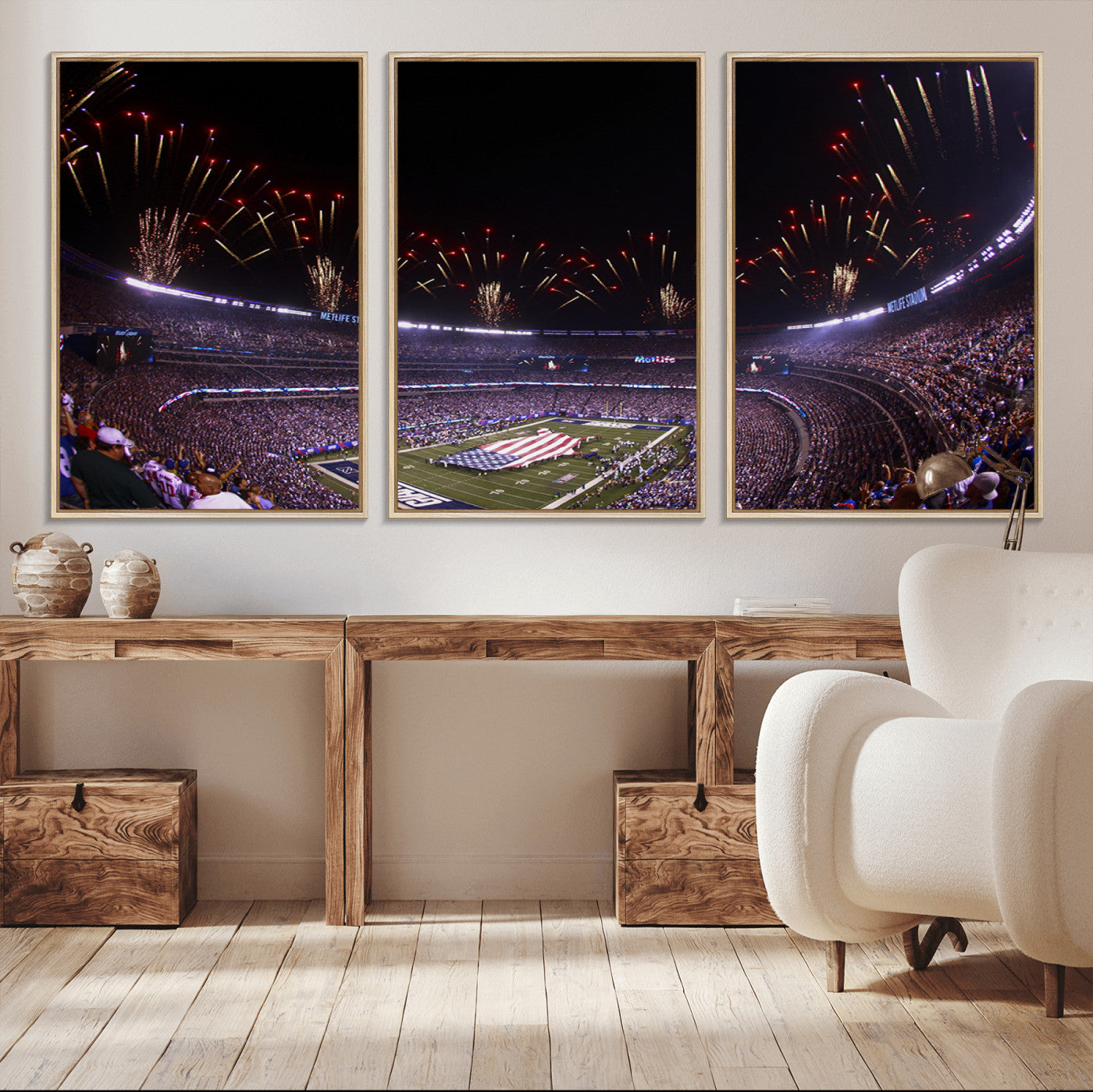 MGV-FC-60X30-3P - New York Giants Football Team Print - East Rutherford MetLife Stadium Wall Art Canvas Print