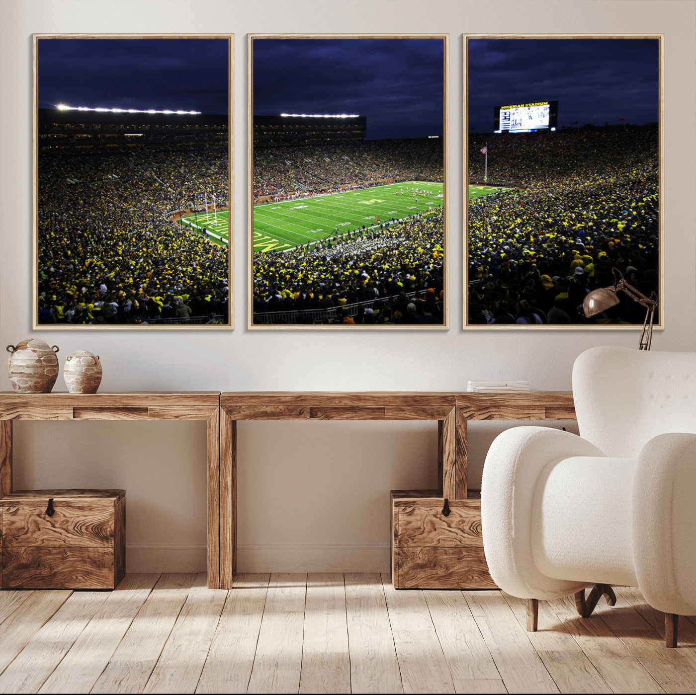 MGV-FC-60X30-3P - Michigan Wolverines Football Canvas Wall Decor, Football Team Print - Ann Arbor Michigan Stadium