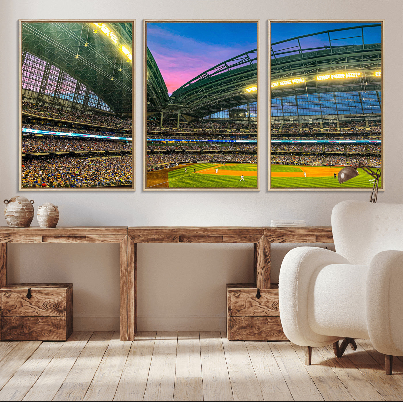 MGV-FC-60X30-3P - Milwaukee Brewers Baseball Team Print Canvas- American Family Field Stadium Wall Art Canvas Print