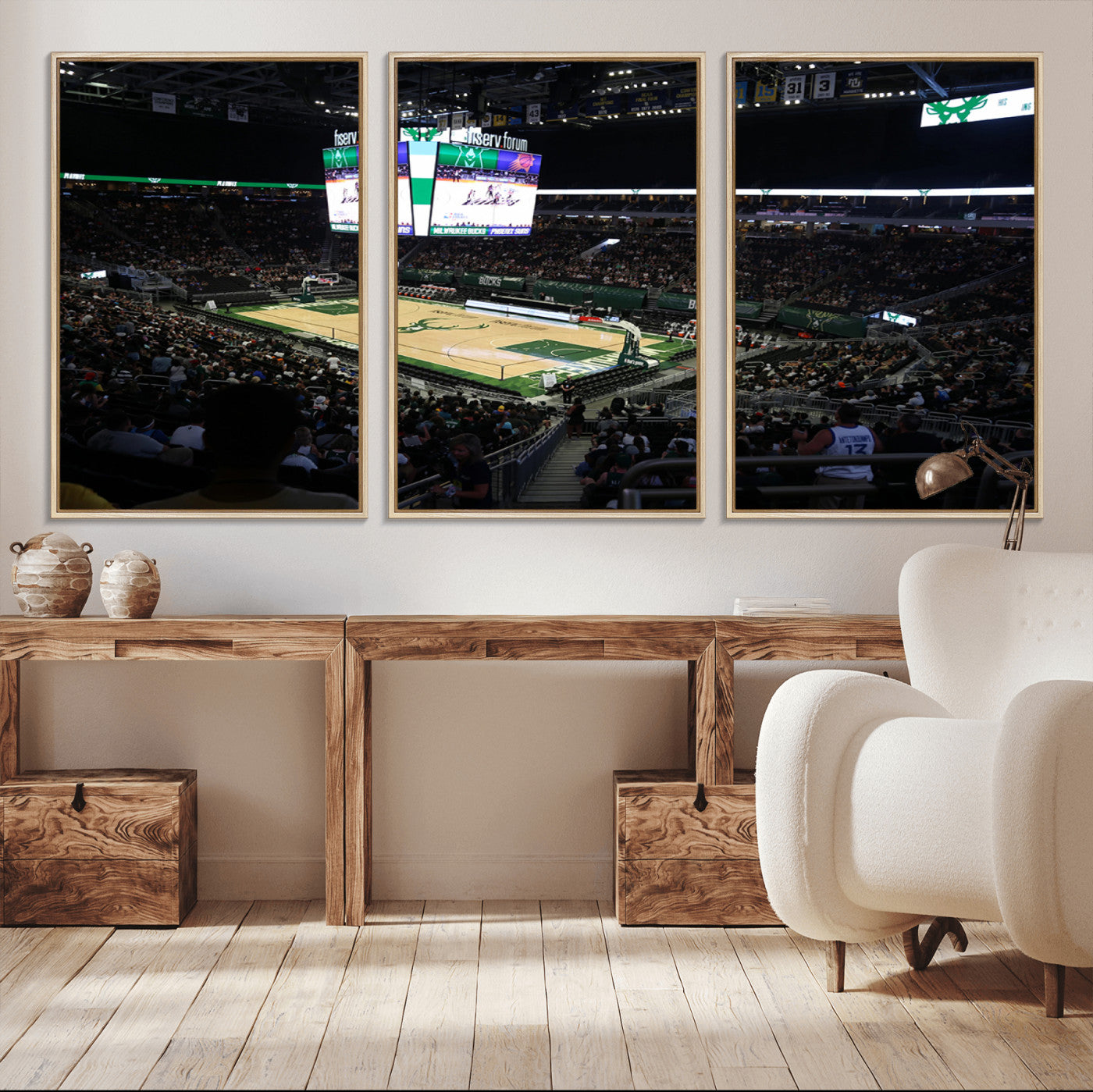 MGV-FC-60X30-3P - Milwaukee Bucks Basketball Print - Fiserv Forum Stadium Wall Art Canvas Print