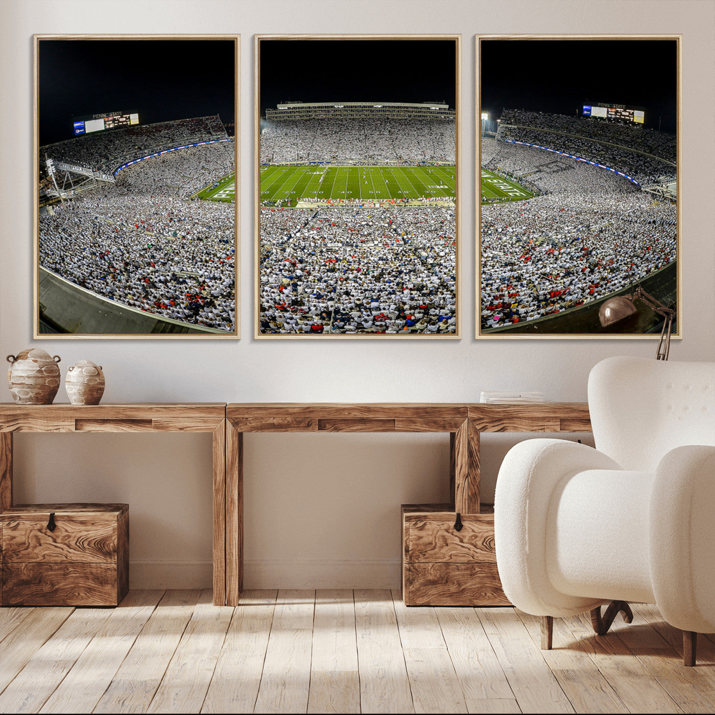 MGV-FC-60X30-3P - Beaver Stadium Night Game Triple Canvas Wall Art - Penn State Nittany Lions Football Match