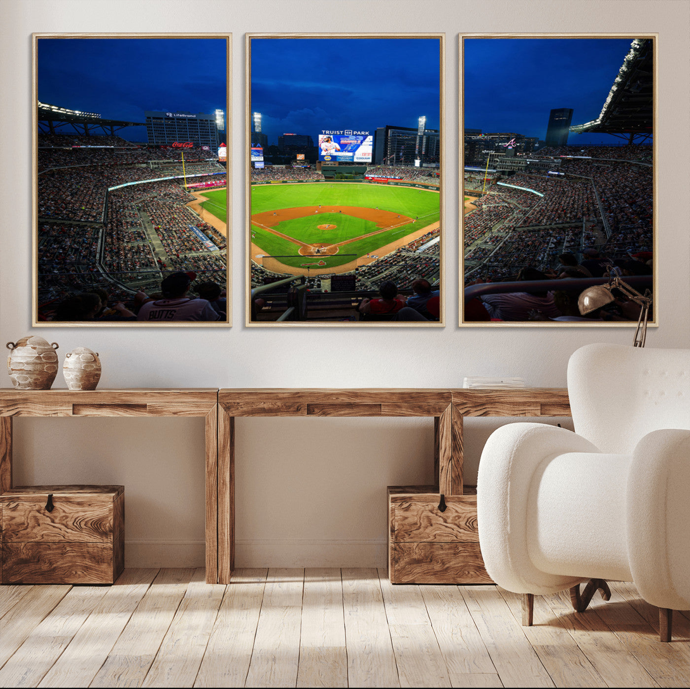 MGV-FC-60X30-3P - Truist Park Night Game Canvas Art - Atlanta Braves Stadium Wall Art Canvas