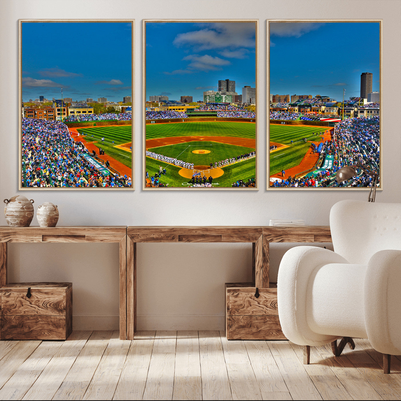 MGV-FC-60X30-3P - Wrigley Field Chicago Cubs Canvas Wall Art - Iconic Baseball Stadium Print for Sports Lovers - Ready