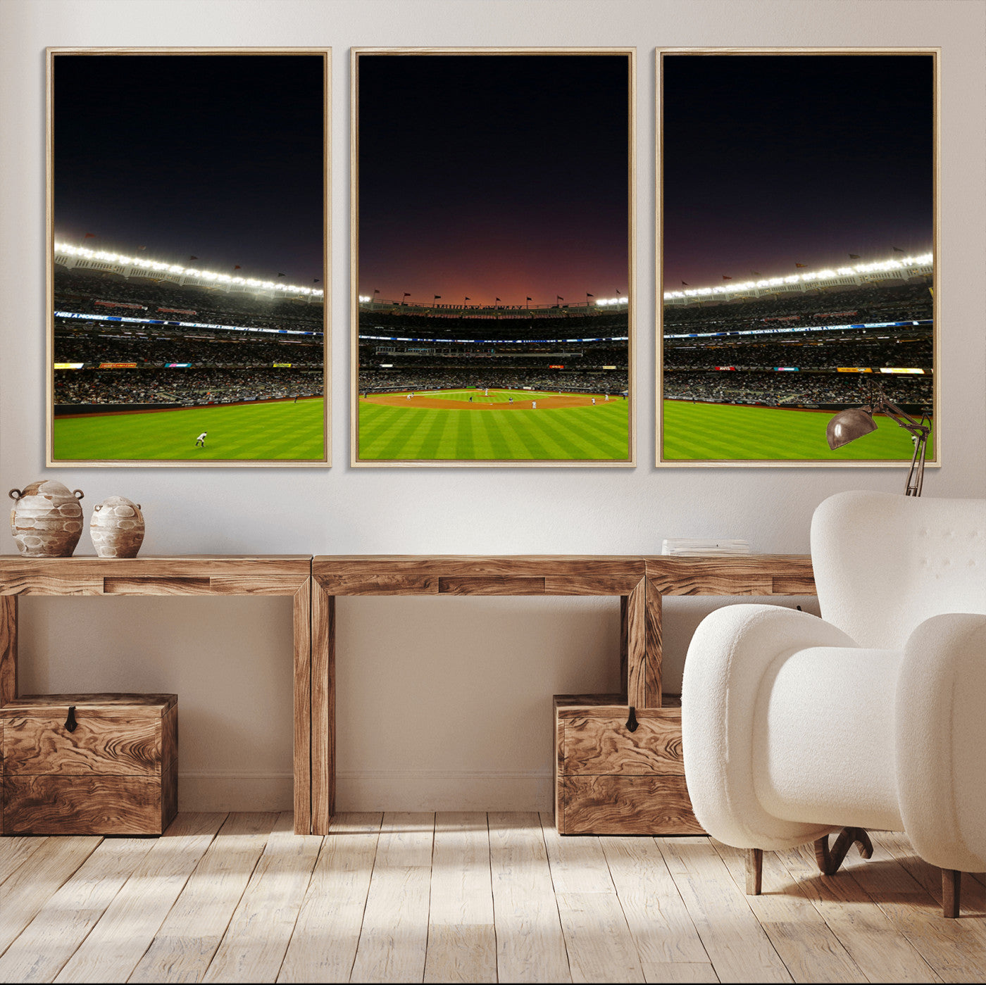 MGV-FC-60X30-3P - Yankee Stadium Night Game Triple Canvas, Yankee Stadium Canvas Wall Art - New York Yankees MLB Match