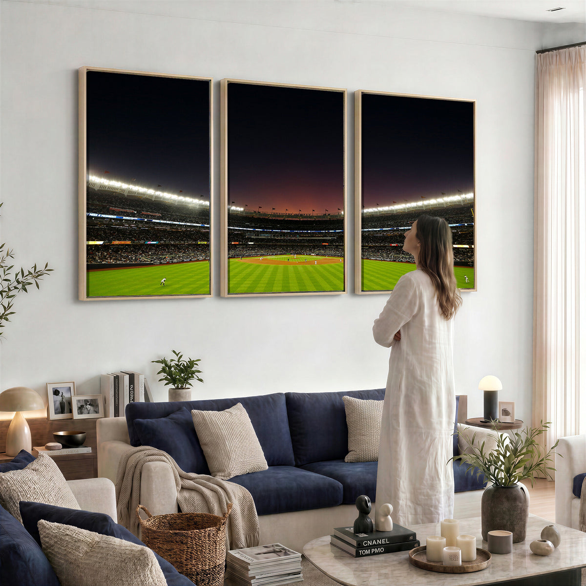 59138-MGV-CV-36X24 - Yankee Stadium Night Game Triple Canvas, New York Yankees Stadium Wall Art