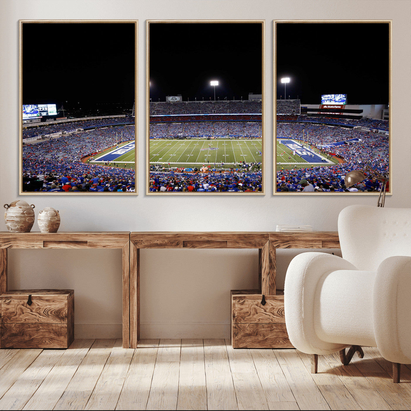 MGV-FC-60X30-3P - Buffalo Bills Wall Art - Buffalo Bills Stadium Canvas Print, Perfect Sports Decor for Living Rooms,