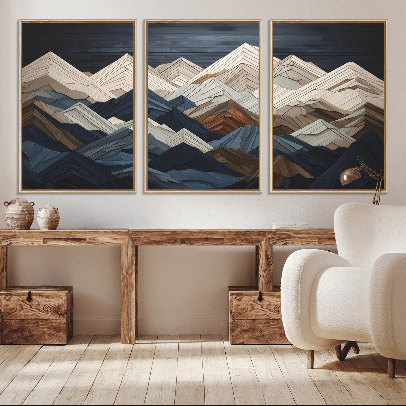 MGV-FC-60X30-3P - Rustic Mountain Landscape Wall Art Print - Wooden 3D Effect Mountain Canvas Print