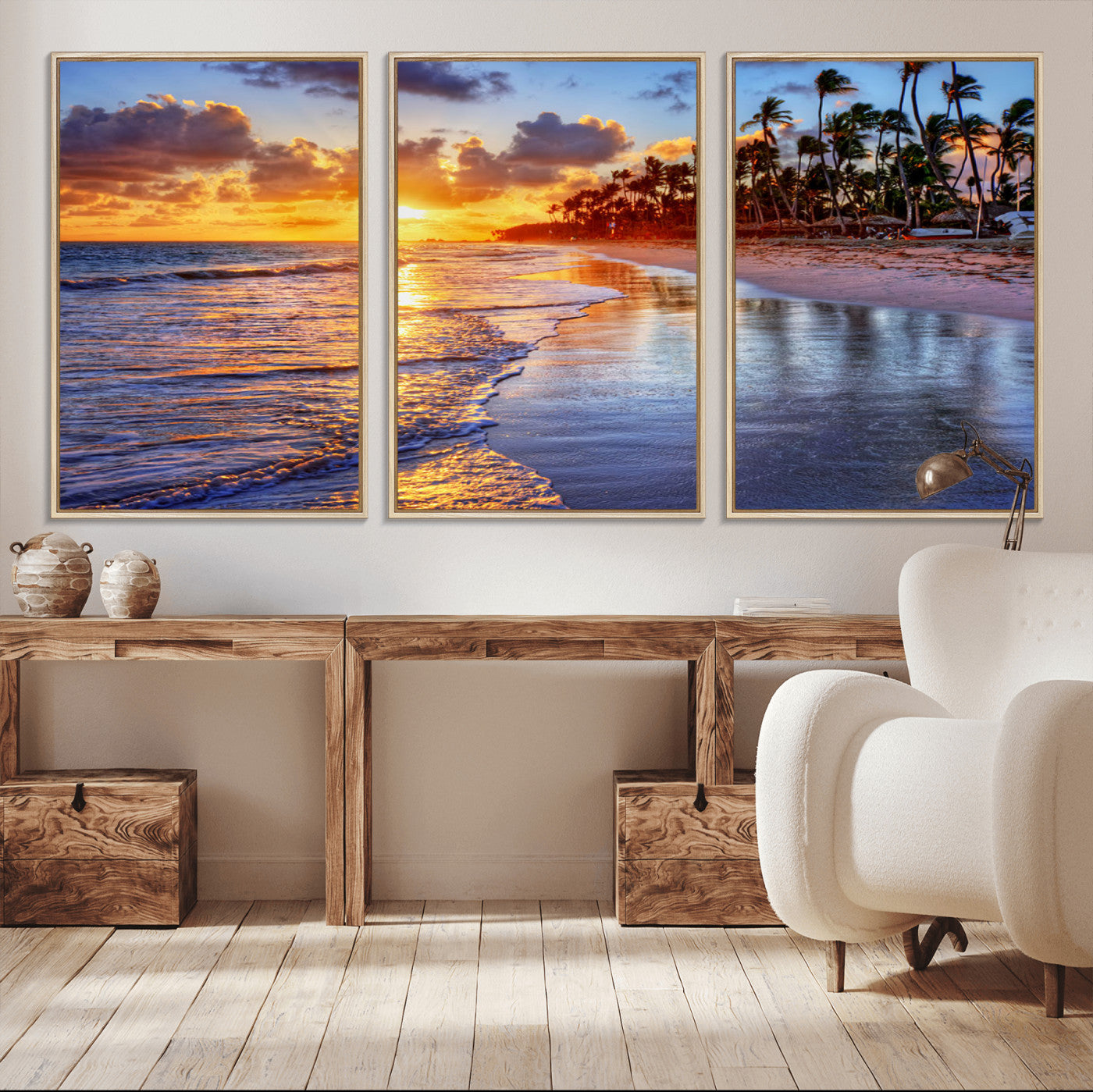-Serene Beach Sunset Wall Art Canvas- Coastal Seascape Print for Living Room or Bedroom, Ocean Waves