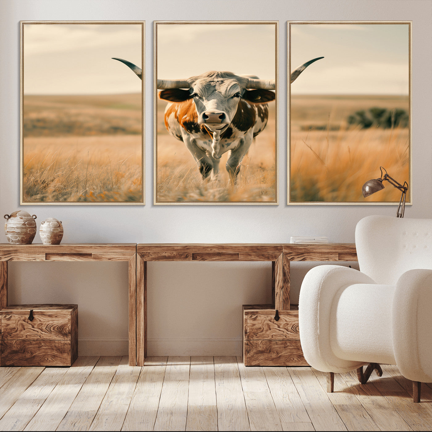 16580-MGV-CV-36X24-Texas Cow Longhorn Wall Art Canvas Print for Farm House Wall Decor, Farmhouse Cow Print Canvas Wall Art Print
