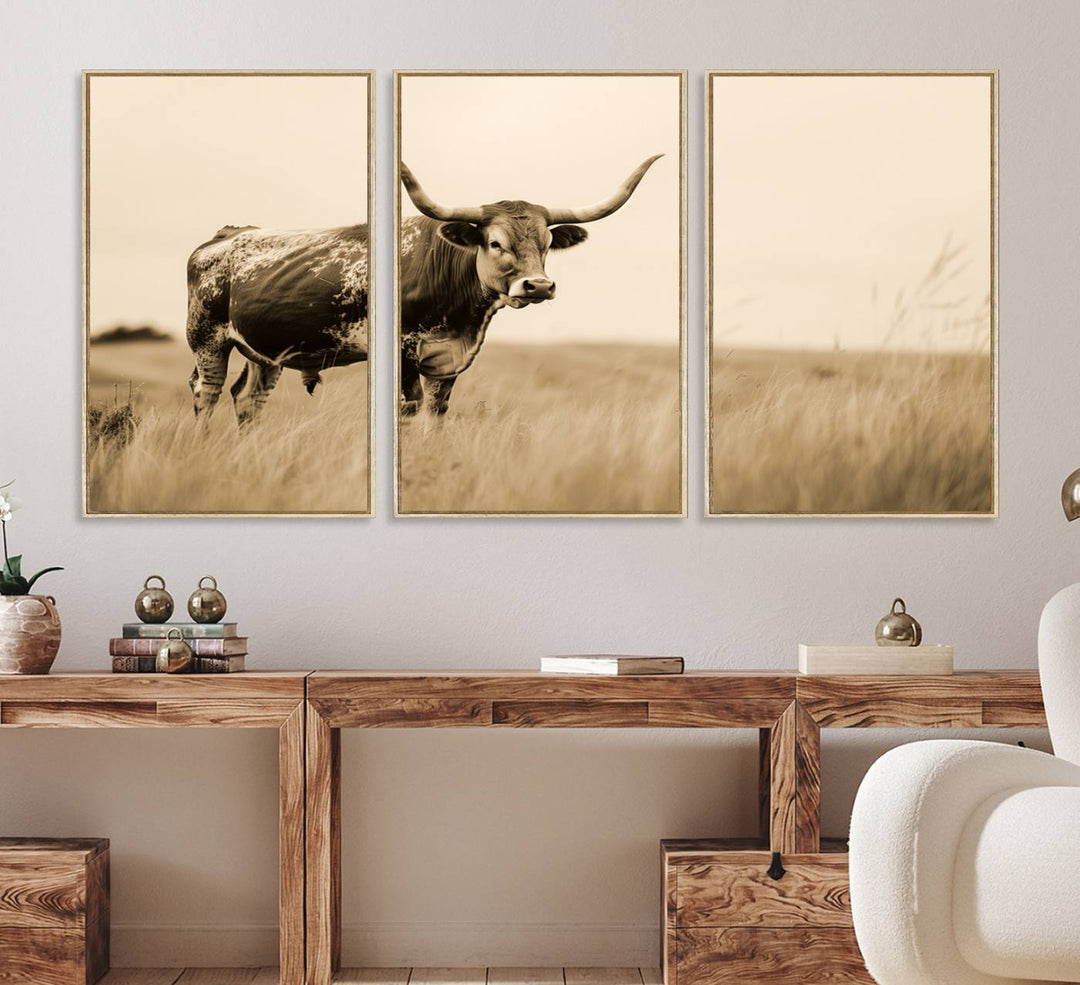 Texas Longhorn Wall Art Print for farmhouse decor.