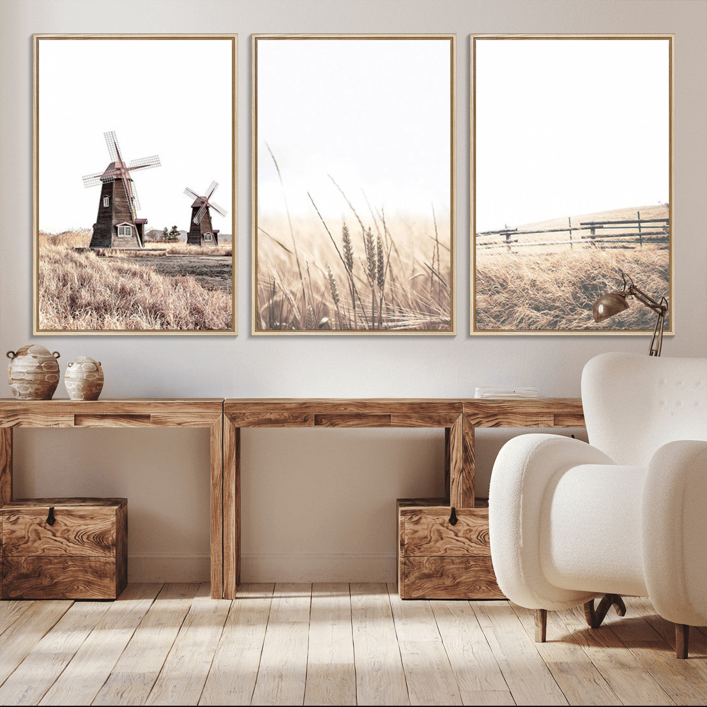 56649-MGV-CV-60X30-3P-Farm Prints Set, Farmhouse Wall Art Canvas, Country House Decor, Country House Decor, Barn Print, Wheat Print