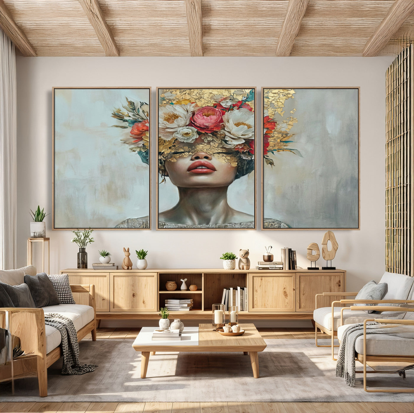 26919-MGV-CV-36X24 - Golden Petal Wall Art Canvas Print - Silhouette Woman Wall Art Canvas Print, Floral Woman Portrait