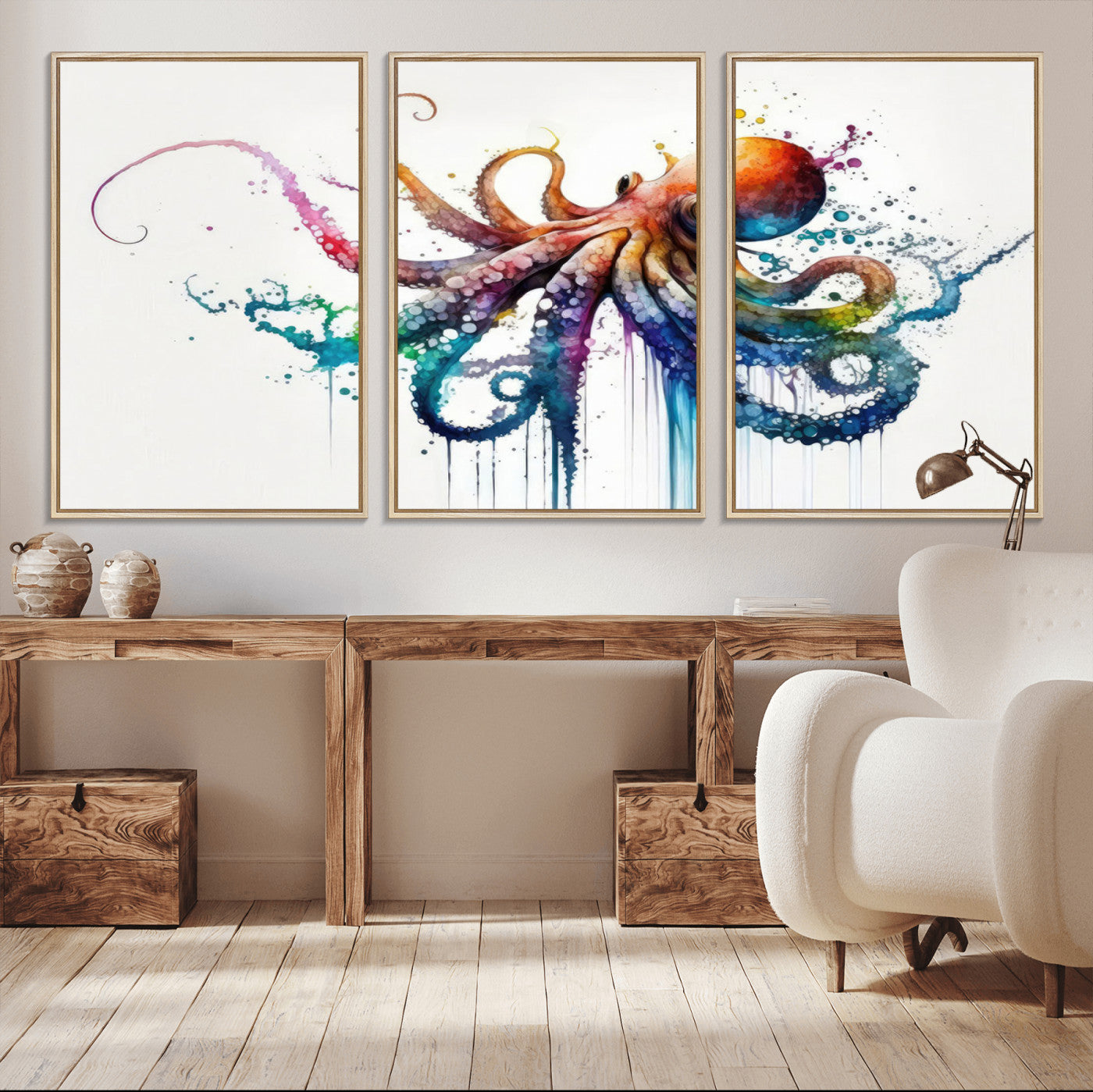 19374-MGV-CV-36X24-Watercolor Vibrant Octopus Wall Art Canvas Print | Abstract Sea Life Art | Colorful Marine Creature