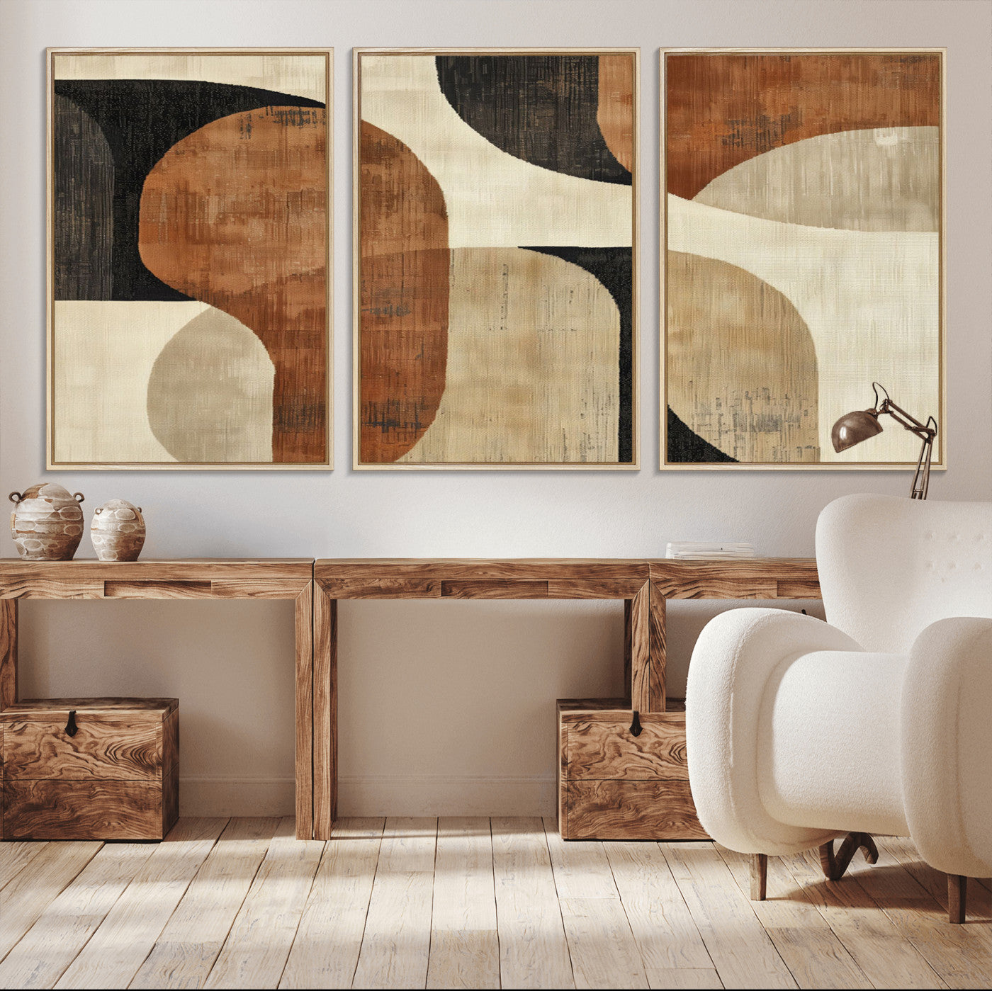 MGV-FC-60X30-3P - Wabi Sabi Abstract Wall Art Canvas Print | Large Minimalist Modern Geometric Wall Decor for Living