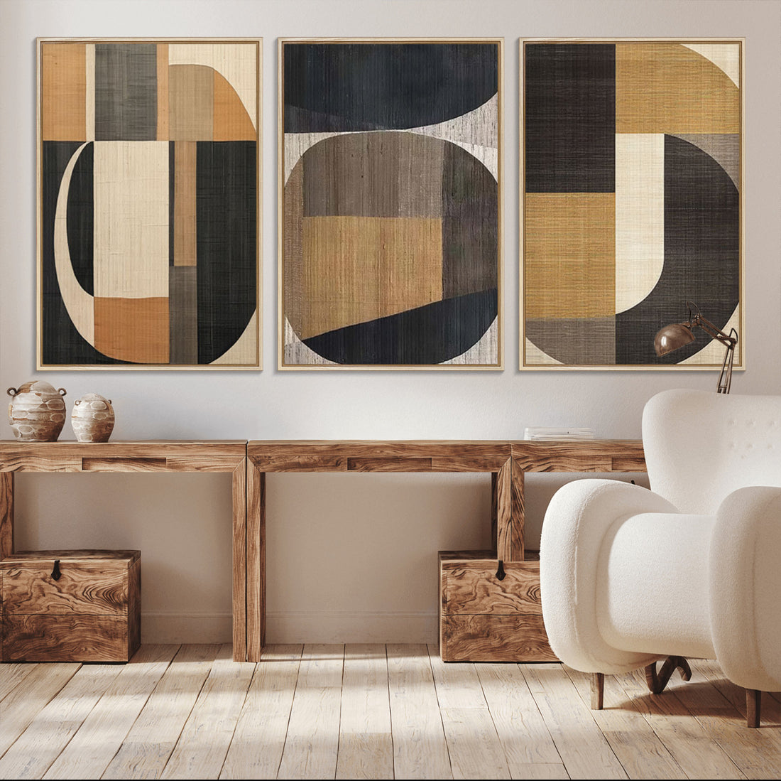 Modern Brown Wabi Sabi Wall Art Canvas Print Set, Framed Minimalist Abstract Art