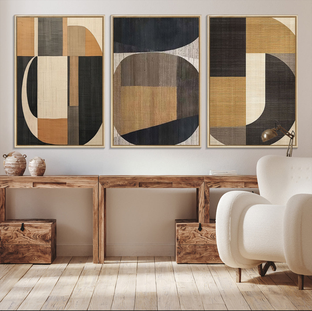 Modern Brown Wabi Sabi Abstract Wall Art Canvas Print Set, Minimalist Wall Art