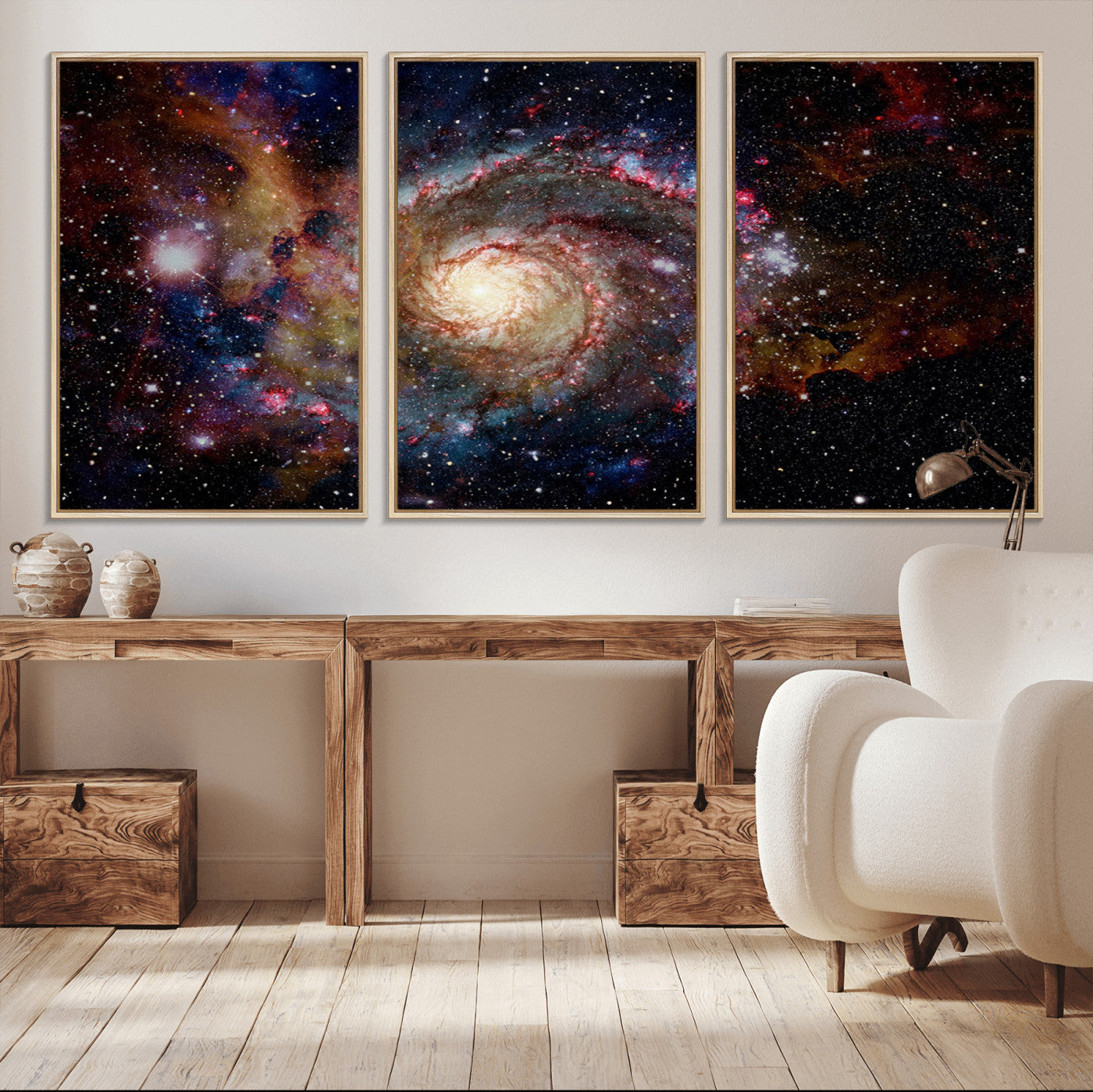 MGV-FC-60X30-3P - Nebula and Galaxies in Space Wall Art Canvas Print, Spiral Galaxy Wall Art Canvas Print
