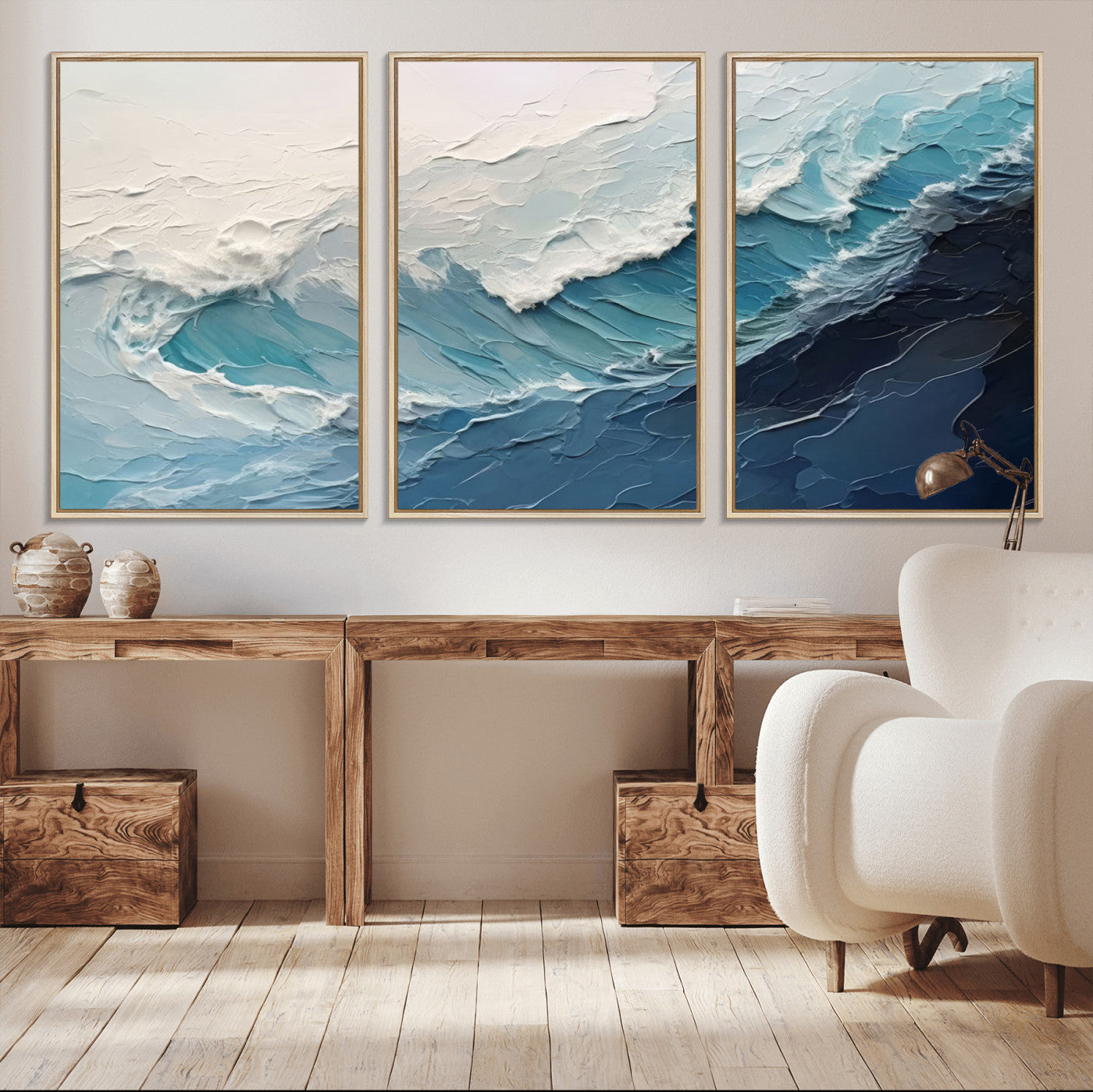 MGV-FC-60X30-3P - Ocean Wave Canvas Wall Art Print - Coastal Wall Decor for Living Room - Large Ocean Wave Wall Art