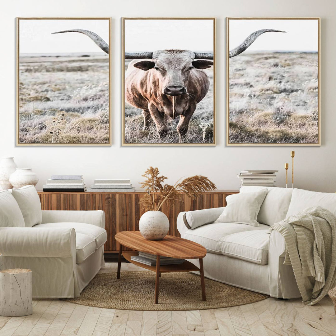 The Rustic Texas Longhorn Canvas Print adds charm to your decor.