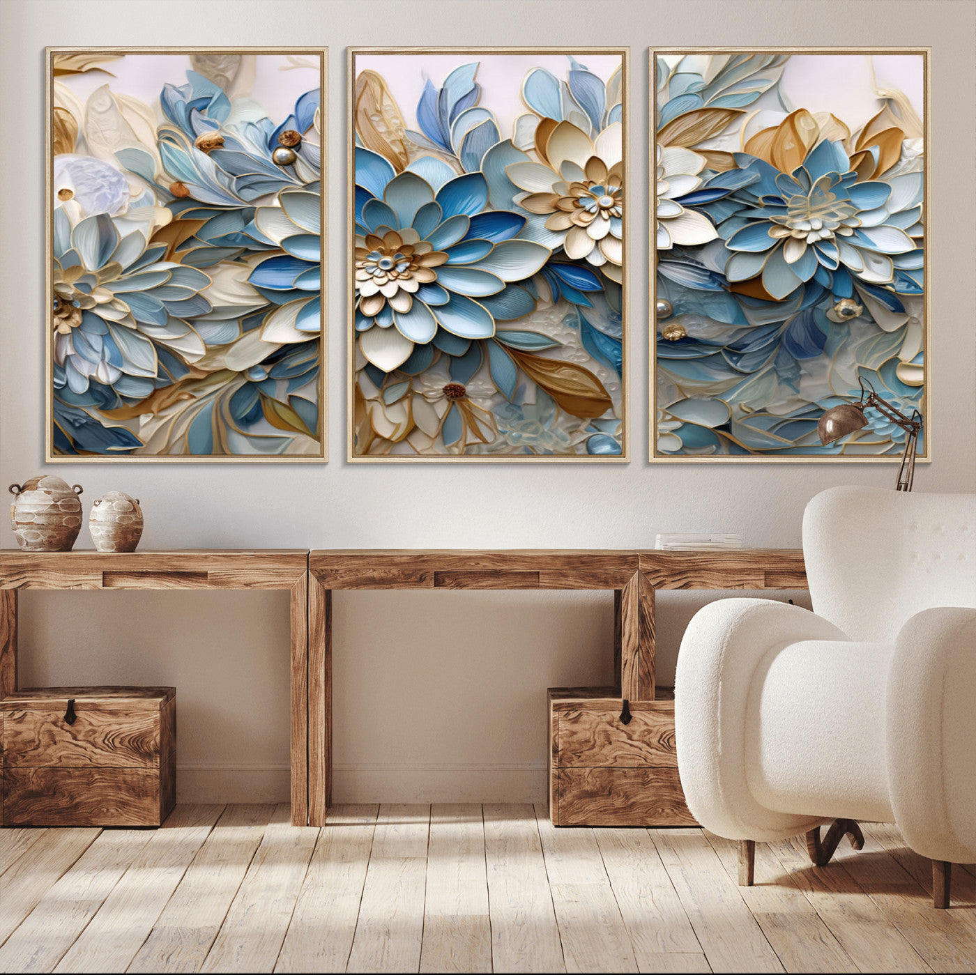 MGV-FC-60X30-3P - Blu Abstract Flower Wall Art Canvas Print