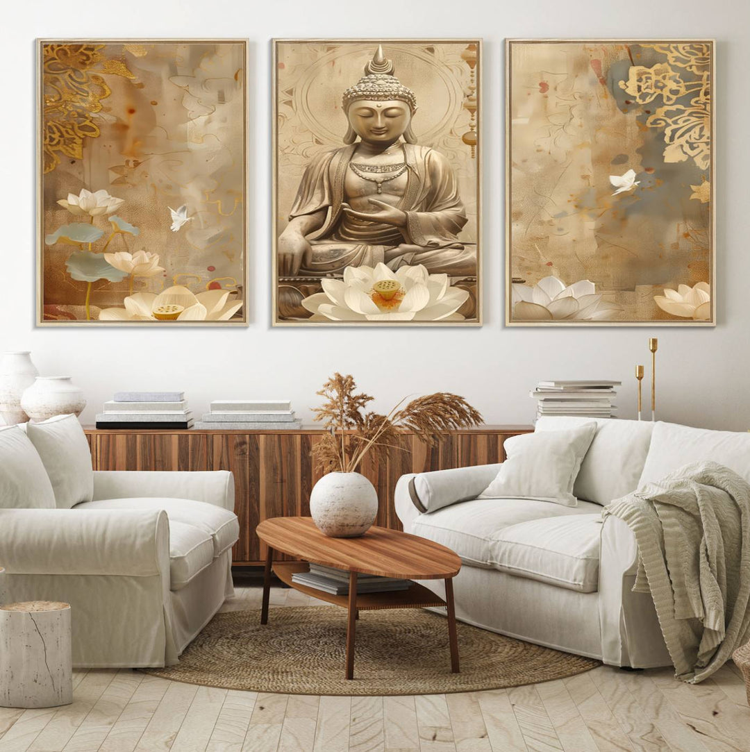 The Buddha Wall Art Canvas Print enhances the meditation room.