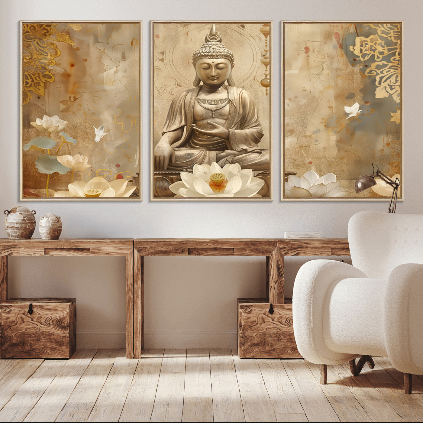 MGV-FC-60X30-3P - Buddha Wall Art Canvas Print, Buddha Meditation Room Decor, Yoga Room Wall Decor