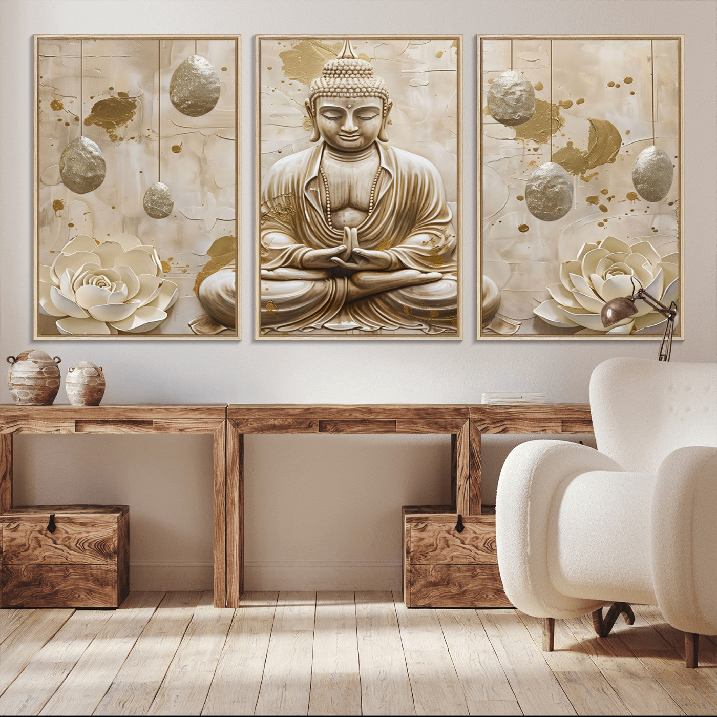 MGV-FC-60X30-3P - Serene Buddha Wall Art | Yoga Room Decor and Meditation Wall Art Print | Framed and Ready to Hang
