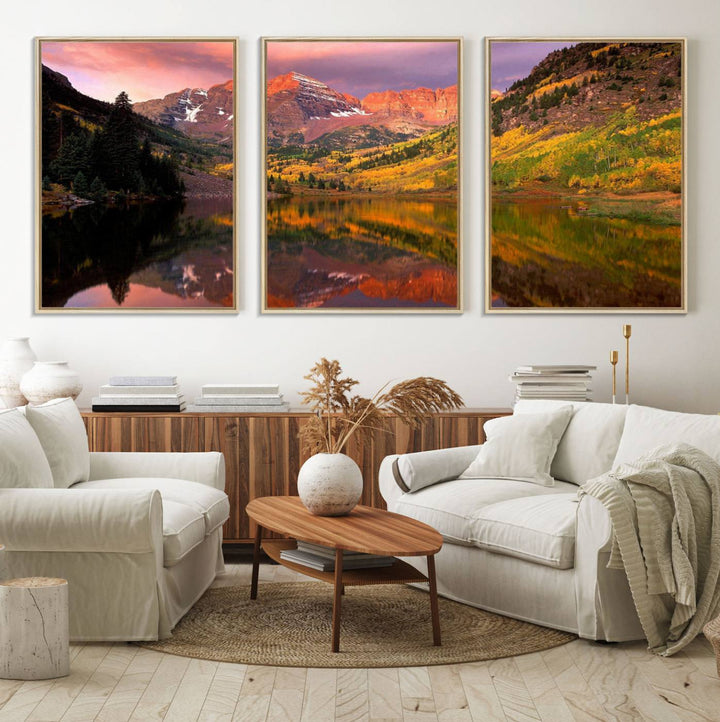 The Colorado Rockies Mountain Sunset Wall Art is a scenic nature canvas, ready to hang.