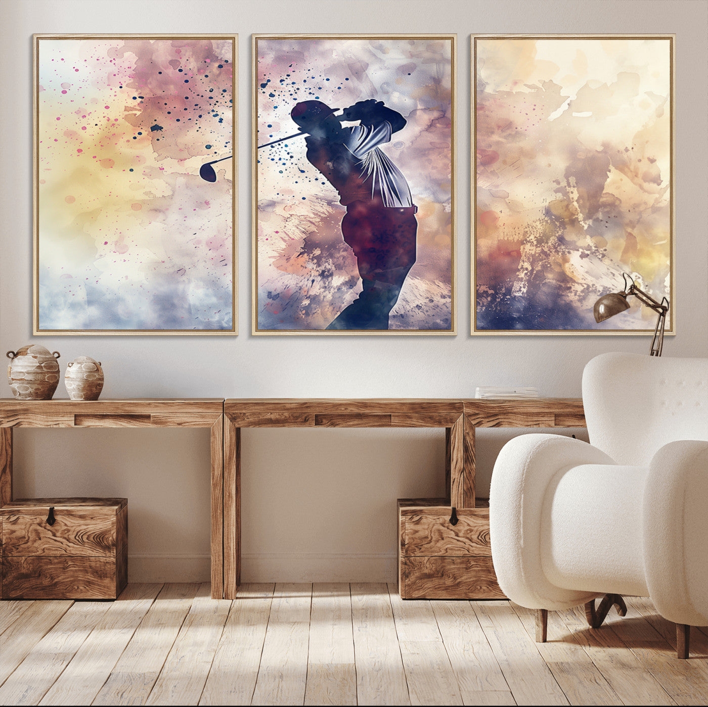 10848-MGV-CV-36X24-Abstract Watercolor Golf Player Wall Art Canvas Print