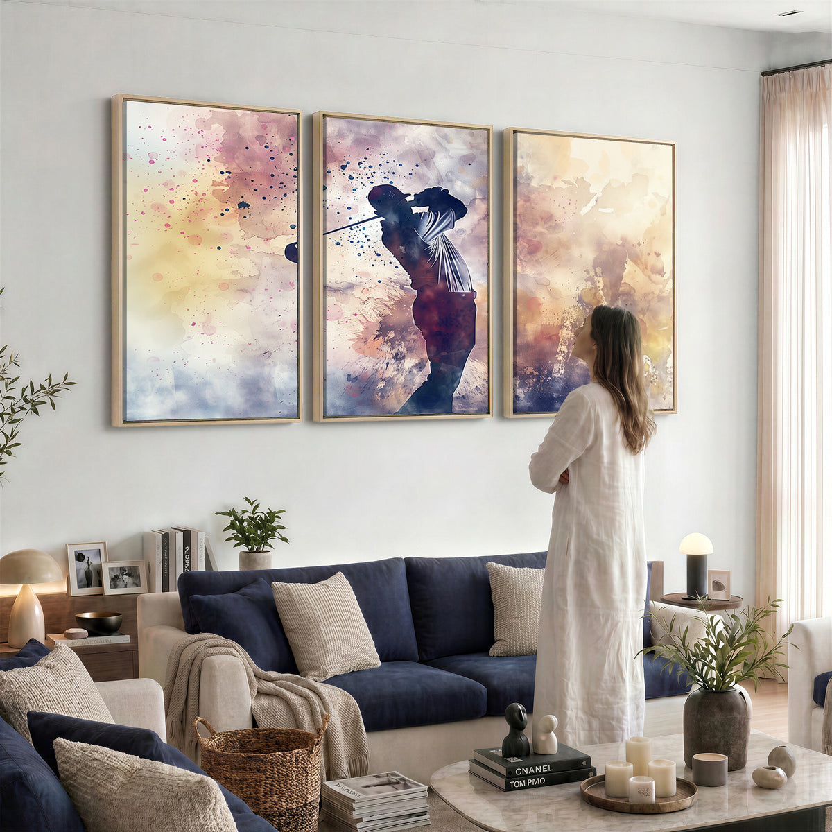 10848-MGV-CV-36X24 - Abstract Watercolor Golf Player Wall Art Canvas Print
