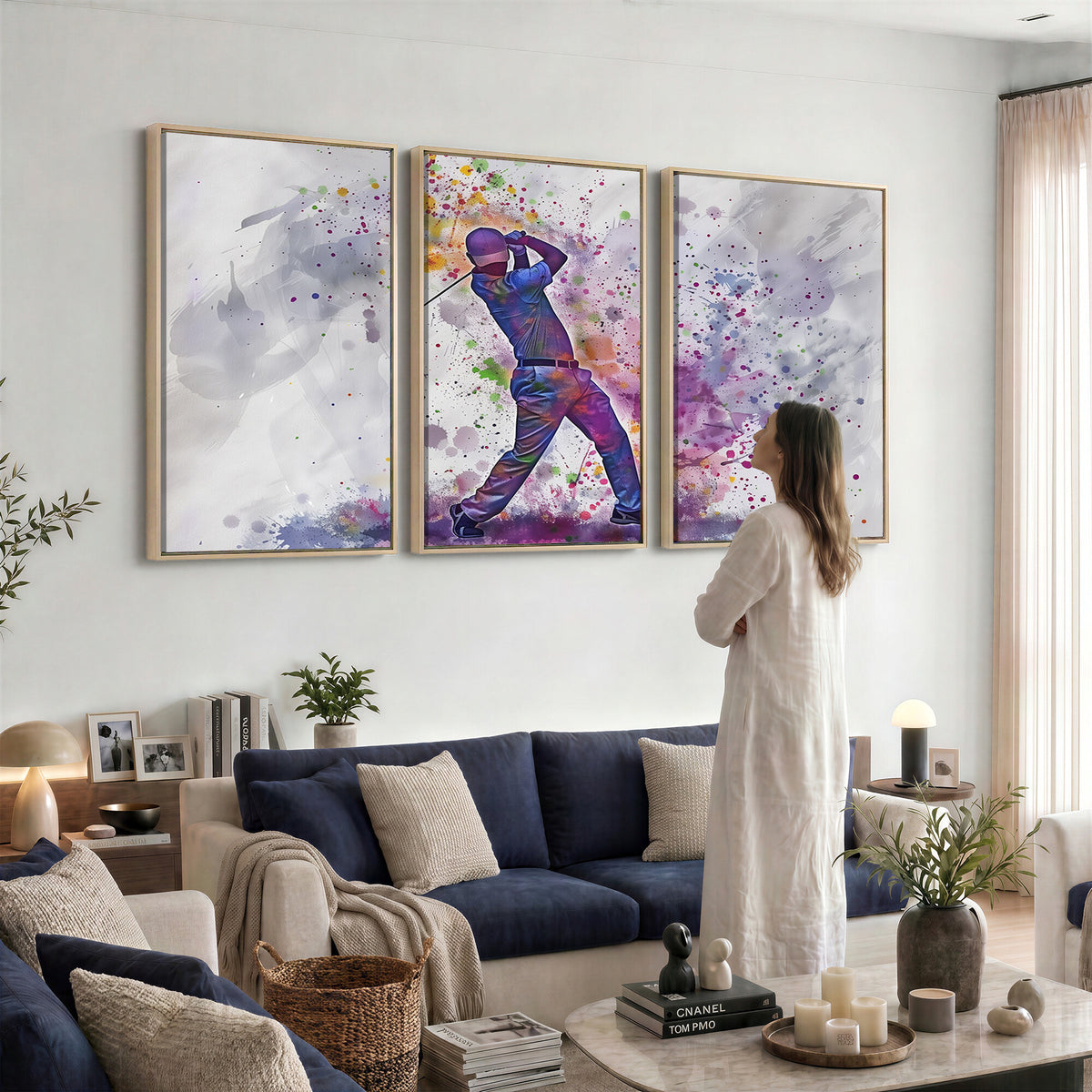 60116-MGV-CV-36X24 - Watercolor Golf Swing Wall Art Canvas Print, Vibrant, Framed and Ready to Hang