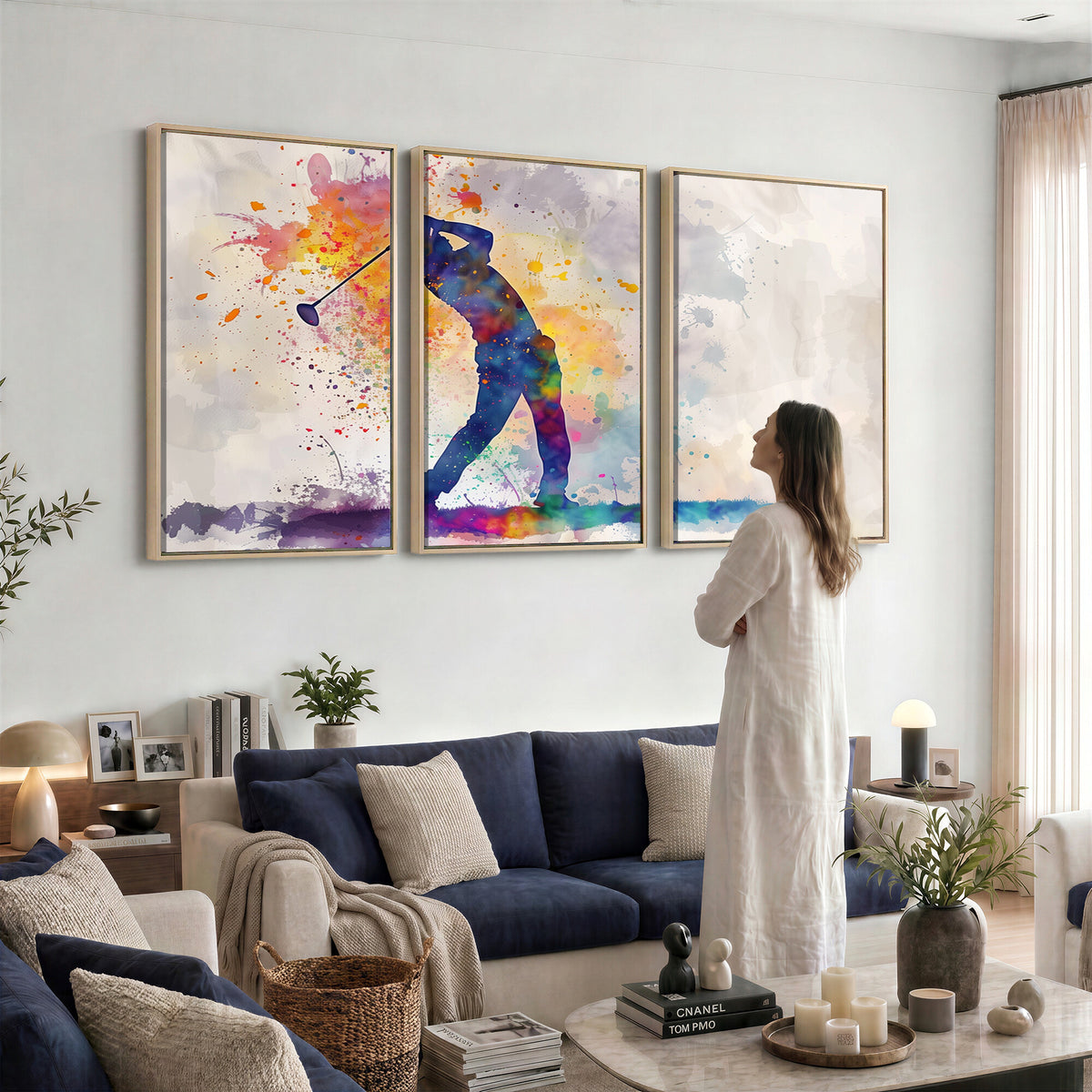 89625-MGV-CV-36X24 - Vibrant Watercolor Golf Swing Wall Art Canvas Print | Extra Large 3 Piece Canvas Wall Art