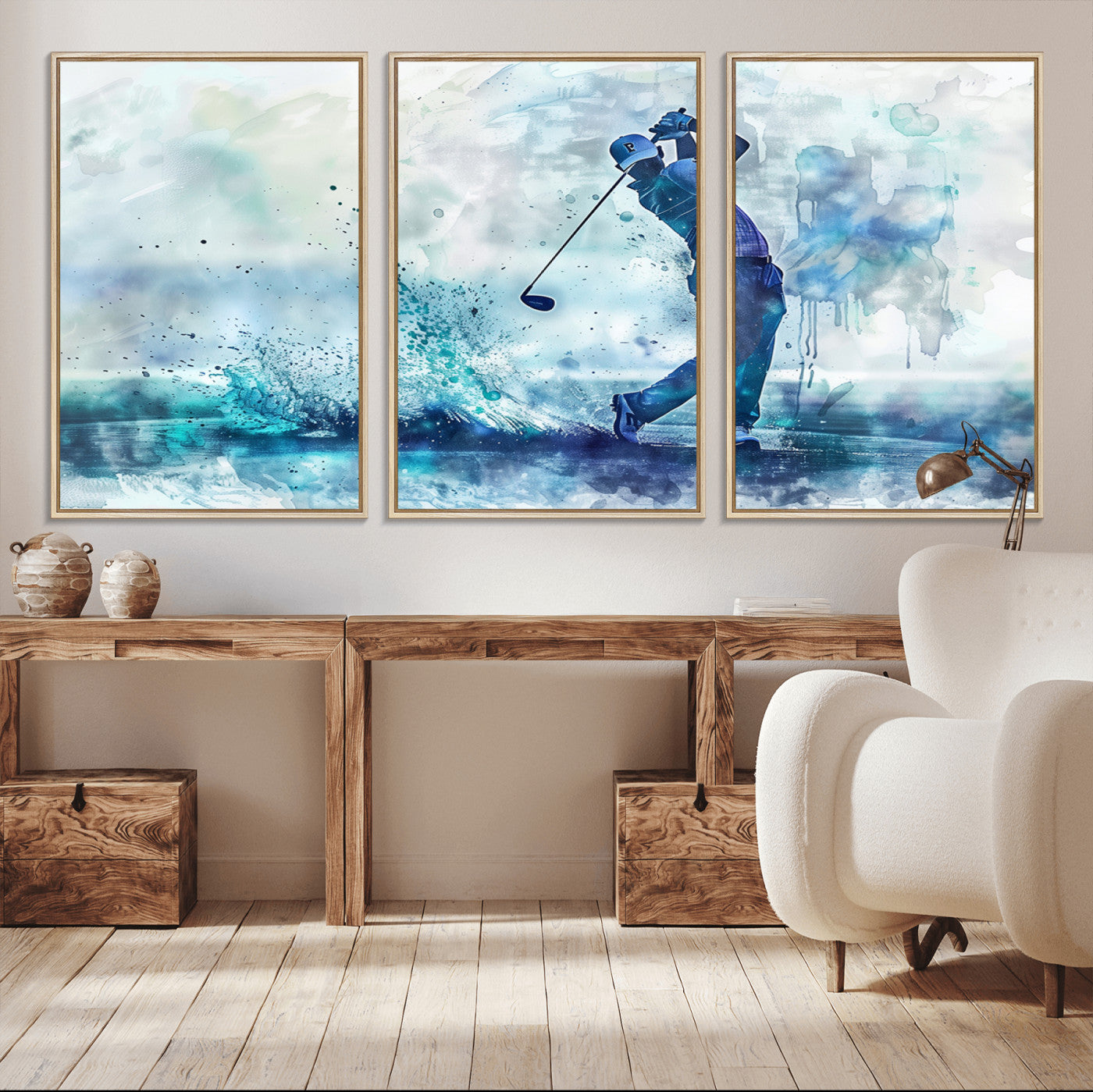 MGV-FC-60X30-3P - Golf Swing Wall Art Canvas Print - Sports-Inspired Watercolor Decor - Ready to Hang