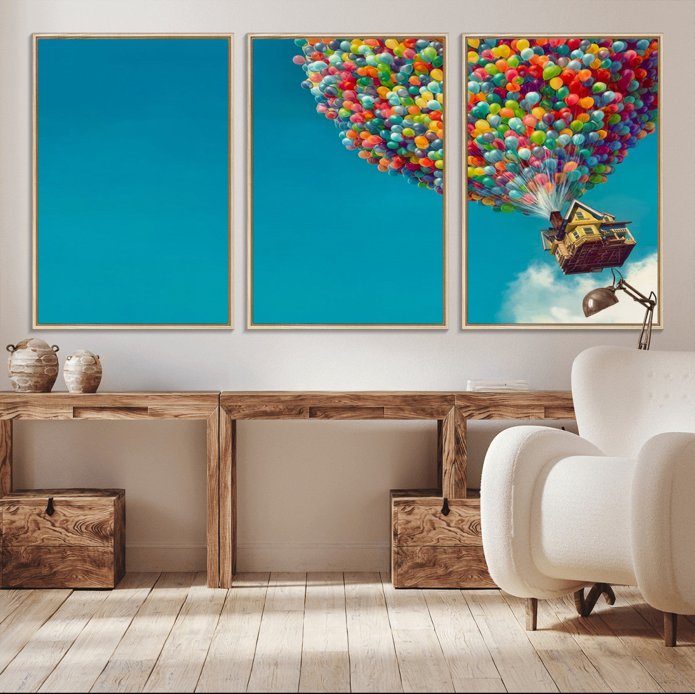 MGV-FC-60X30-3P - Carl Fredricksen, Up Movie Wall Art, Colorful Balloon House Art | Whimsical Wall Decor for Living