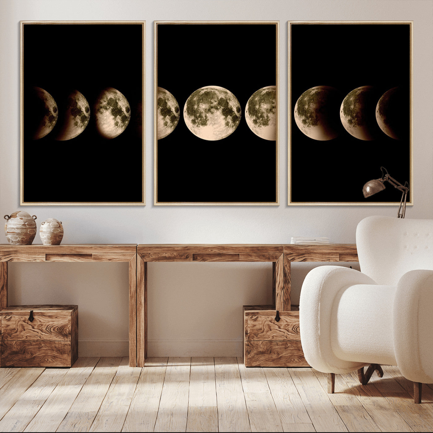MGV-FC-60X30-3P - Phases of the Moon Wall Art | Canvas Print for Modern Wall Decor | Ready to Hang and Framed