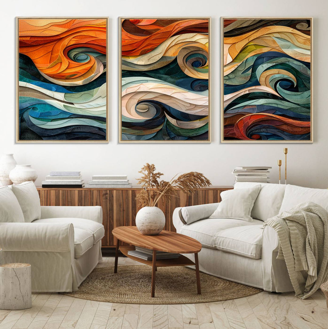 The Abstract Wave Wall Art is vibrant decor ideal for modern spaces.