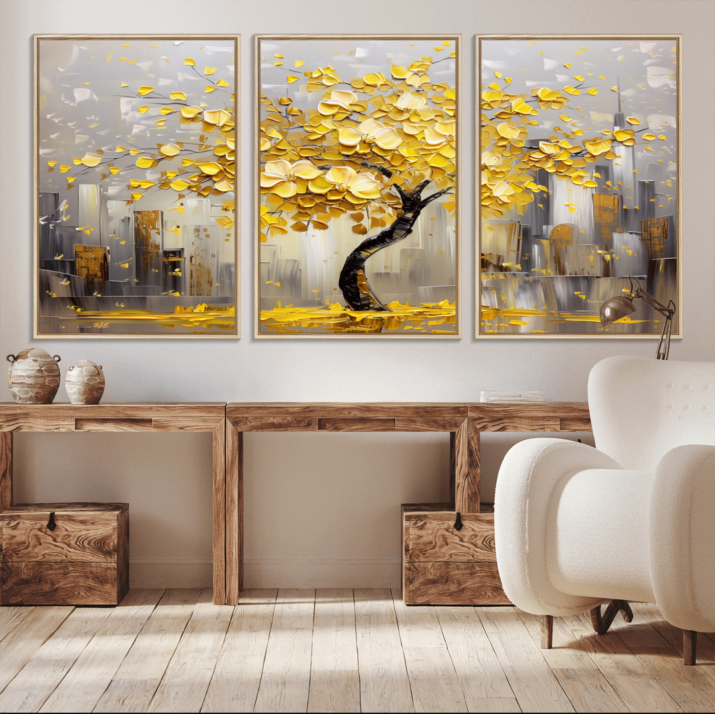 -Golden Tree Canvas Print | Abstract Wall Art for Modern Homes | Ready to Hang Framed Artwork