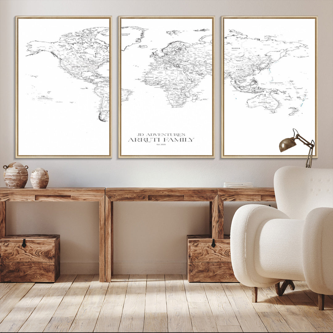 Personalized World Map Wall Art Canvas Print - Custom Push Pin Travel Map Canvas - Framed Map Print for Travel Lover Gift
