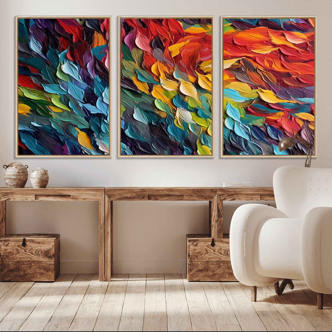 -Vibrant Abstract Leaf Wall Art Canvas Print | Bold Colorful Canvas for Living Room or Office | Ready