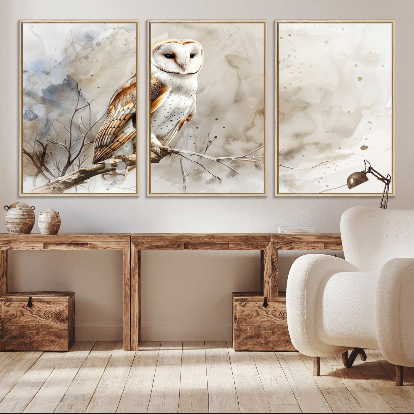 MGV-FC-60X30-3P - Barn Owl Wall Art | Watercolor Canvas Print | Perfect for Farmhouse Wall Decor | Ready to Hang