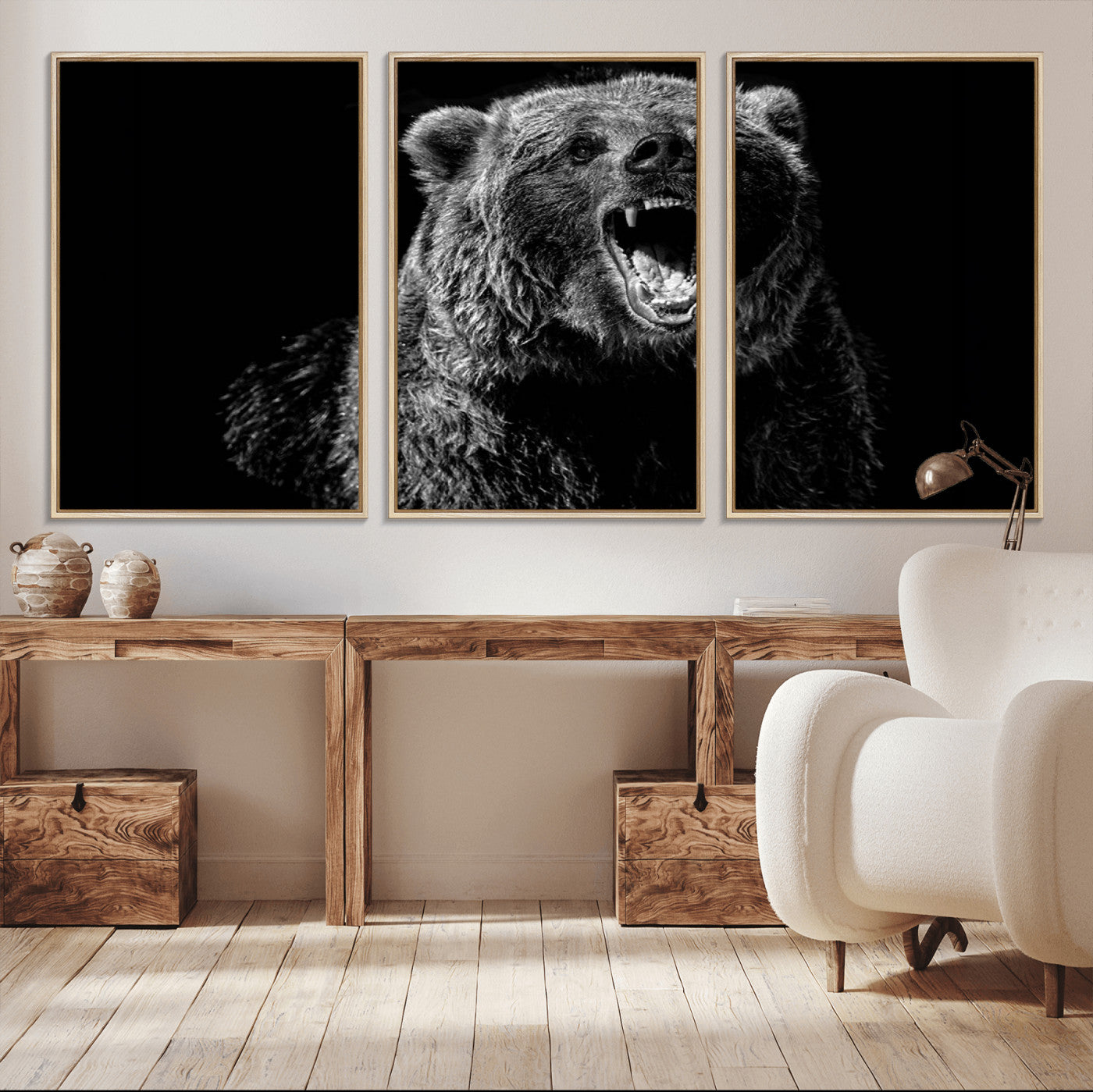 57891-MGV-CV-36X24-Bear Canvas Print | Wildlife Wall Art for Cabin Decor | Ready to Hang Framed
