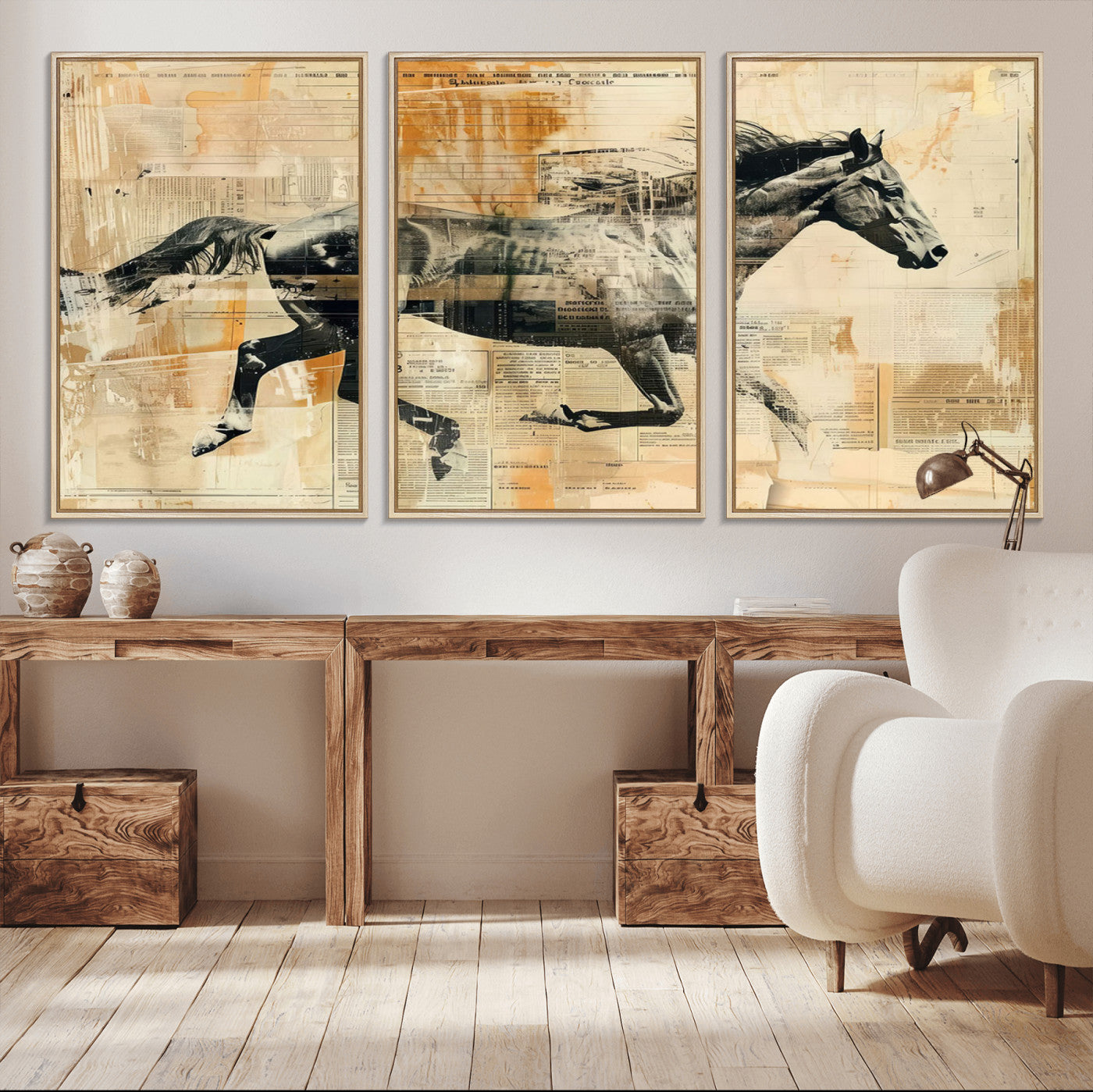 22364-MGV-CV-36X24-Chines Style Running Horse Western Wall Art | Farmhouse Wall Decor | Ready to Hang Framed Canvas
