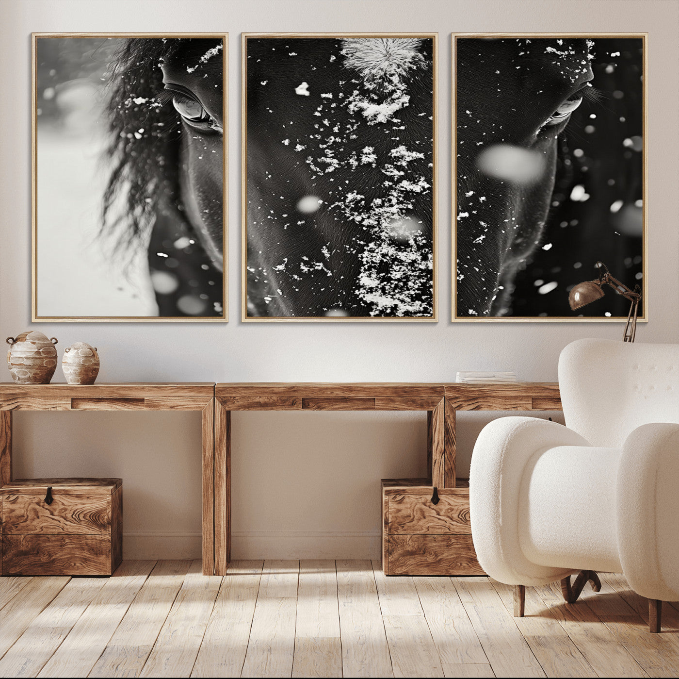 MGV-FC-60X30-3P - Winter Horse Snow Wall Art Canvas Print