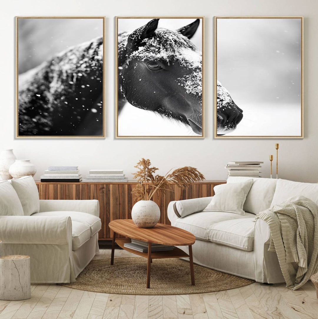 The Horse Canvas Print - Winter Horse Snow Wall Art captures winters essence beautifully.