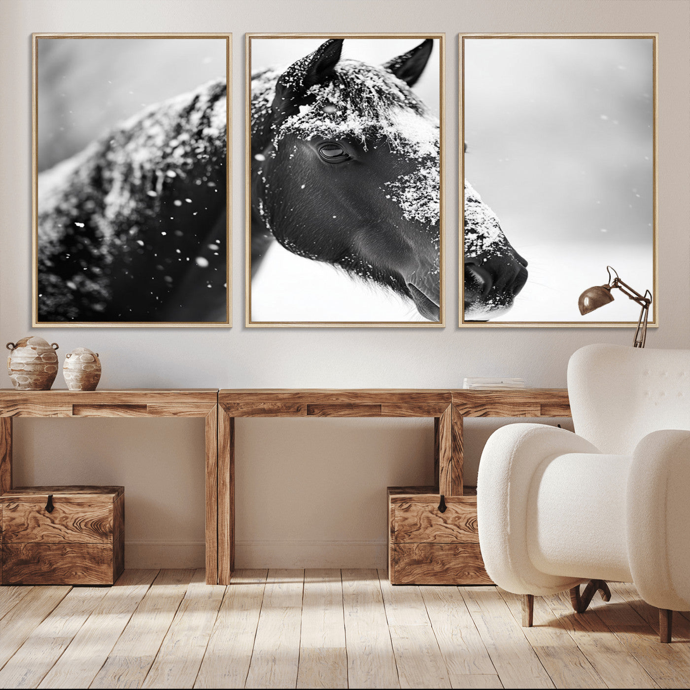 MGV-FC-60X30-3P - Horse Canvas Print - Winter Horse Snow Wall Art Canvas Print