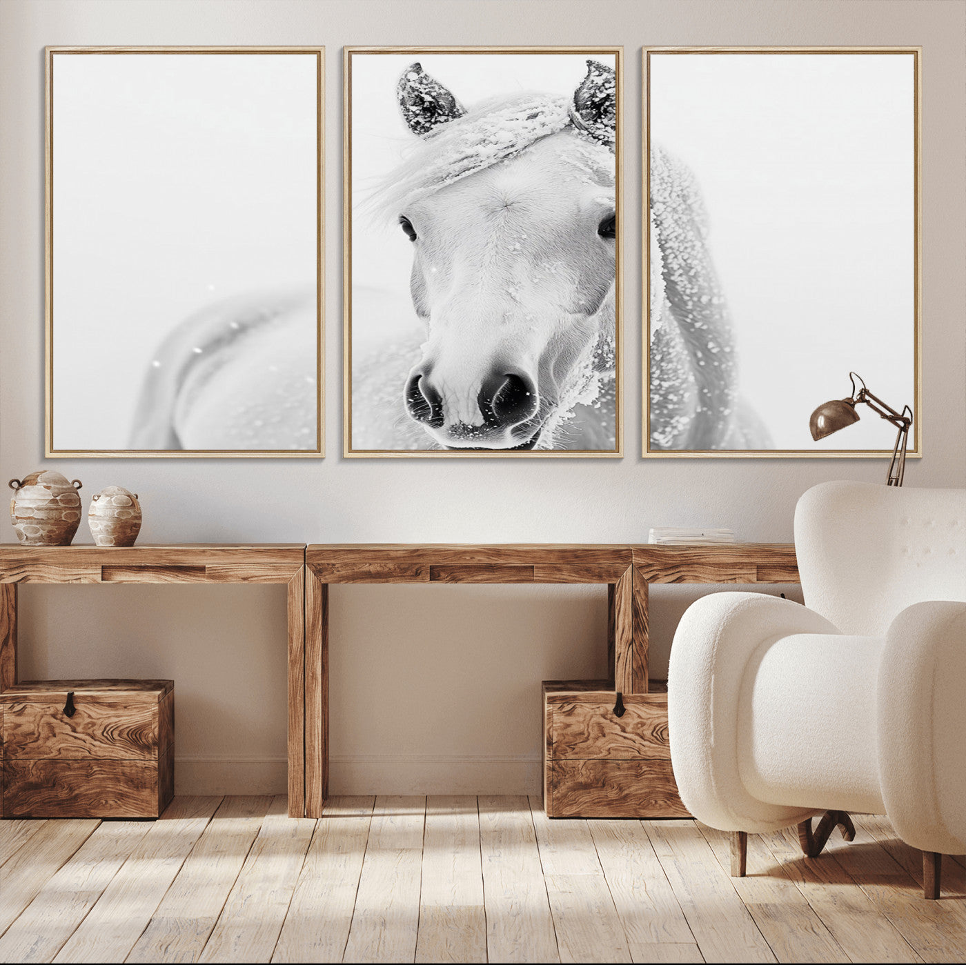 MGV-FC-60X30-3P - Majestic White Horse Wall Art | Ready to Hang and Framed | Farmhouse Wall Decor for Living Room