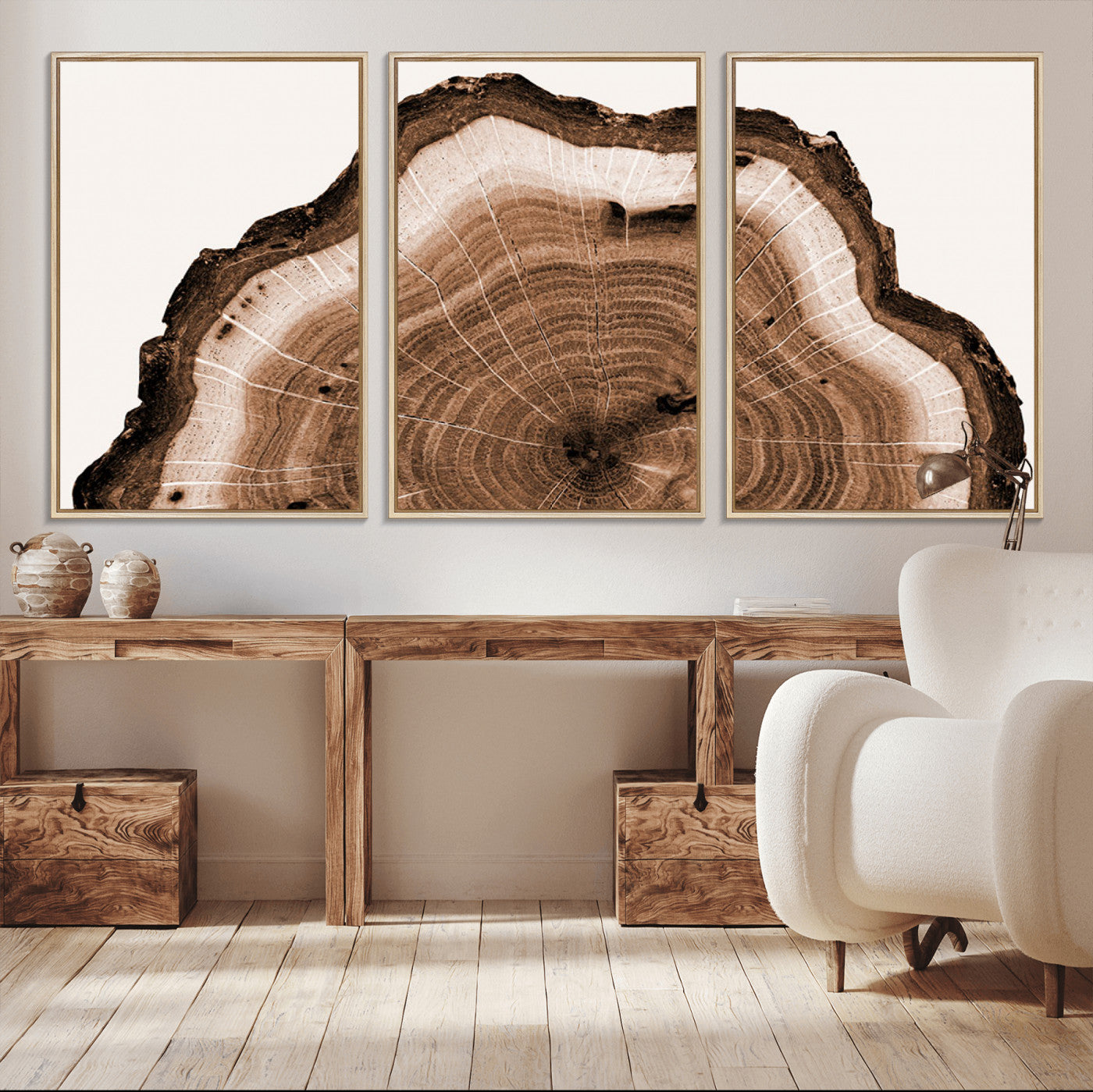 45195-MGV-CV-36X24-Rustic Wood Rings Wall Art | Nature-Inspired Tree Ring Canvas Print | Ready to Hang and Framed for